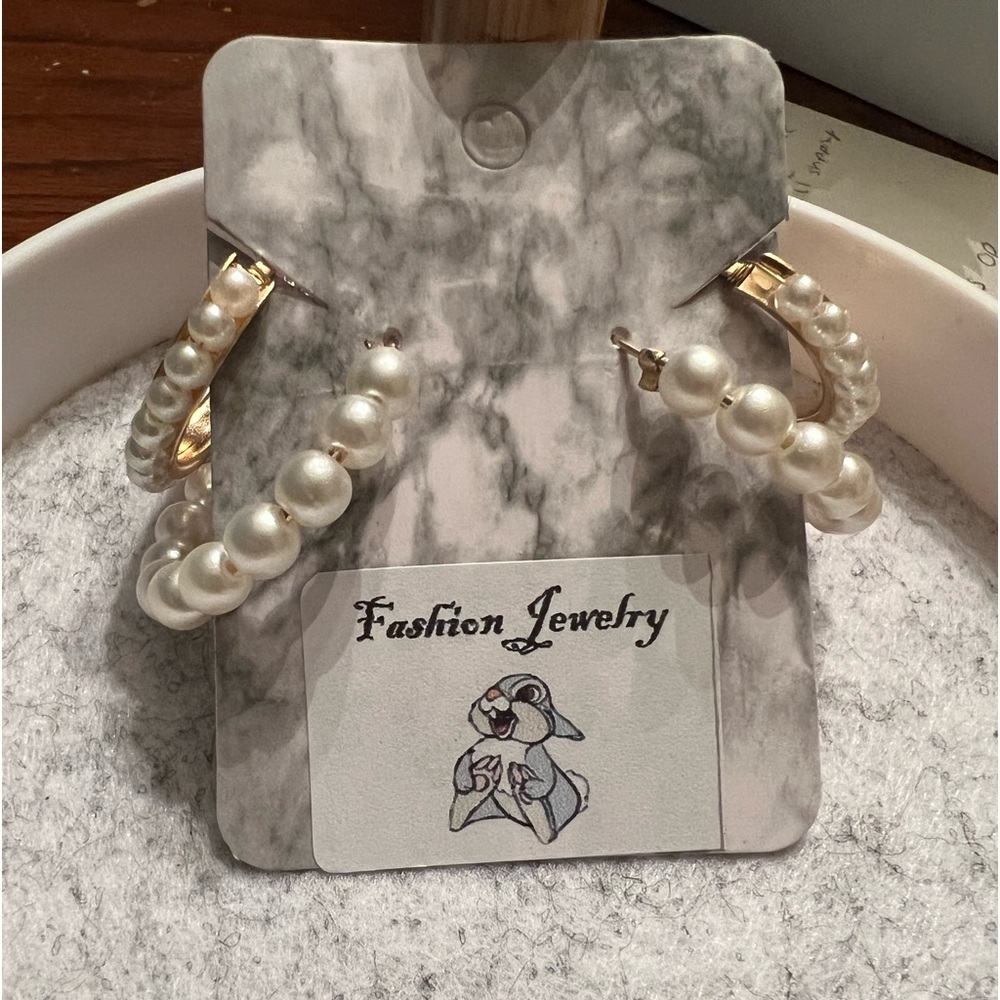 NWT Two Pairs of Gold and Pearl Popular Hoop Earrings for Prom, Weddings, work